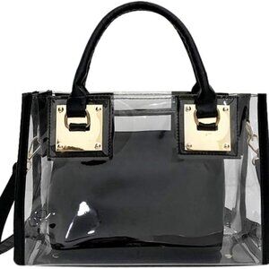 Women Clear Tote Bag Faux Leather Crossbody 2-in-1 Fashion Purse for Travel
